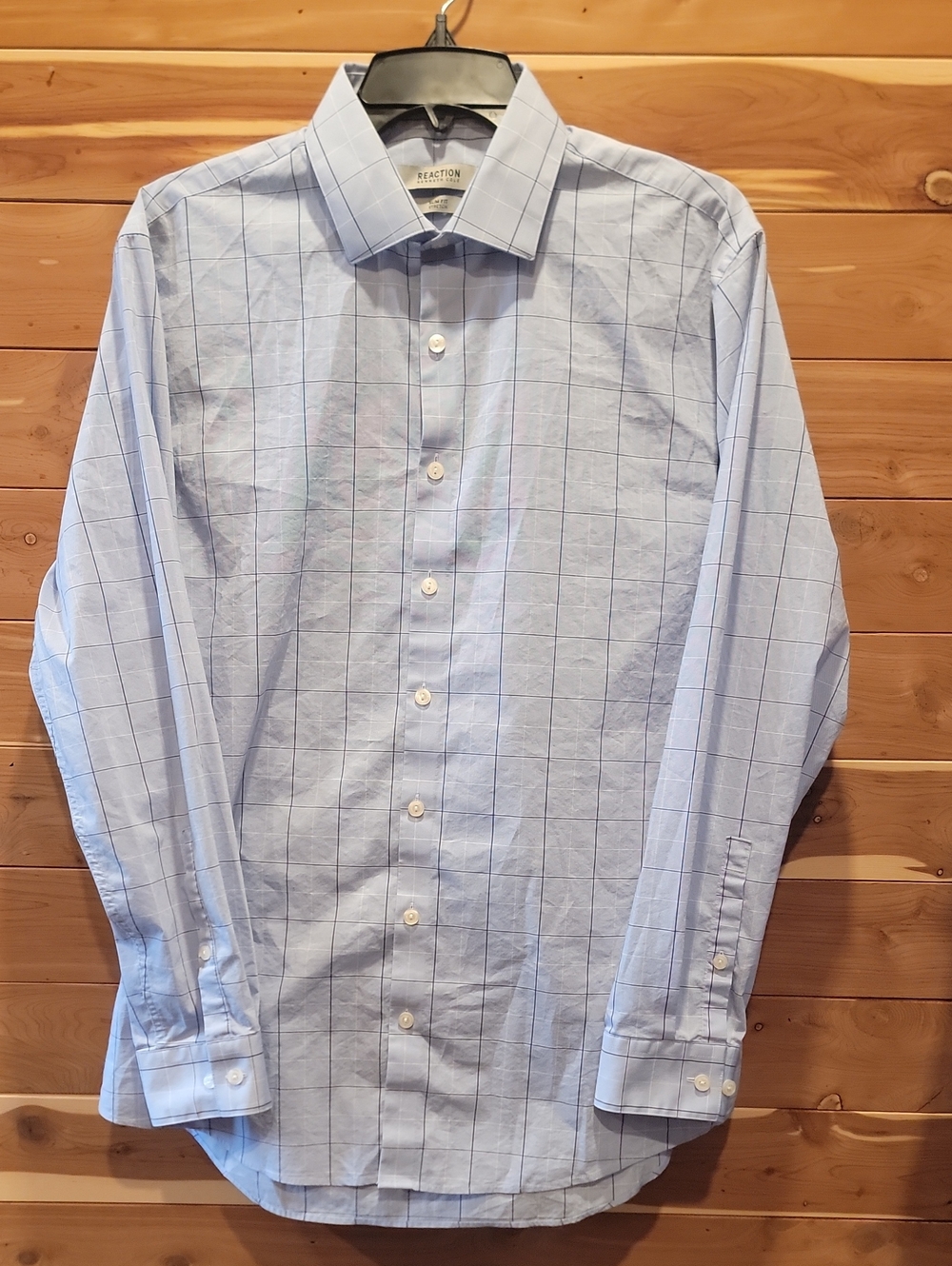 Kenneth Cole Reaction Light Blue Windowpane Dress Shirt with Navy And White Grid